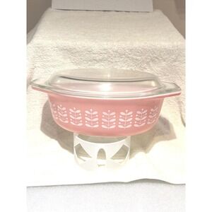 Rare HTF Pyrex Pink Stem Casserole Dish With Lid